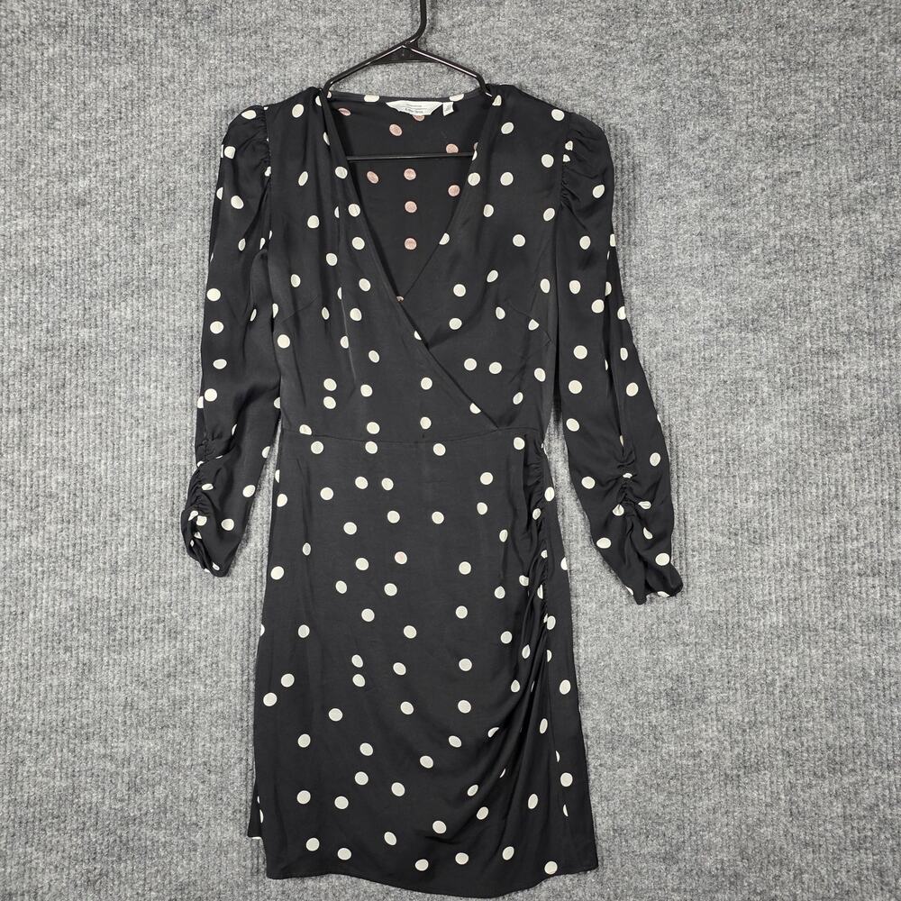 & Other Stories Black Polka Dot Dress Ruched Mini Size 2